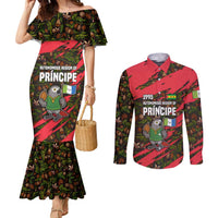Principe Autonomous Region Couples Matching Mermaid Dress and Long Sleeve Button Shirt with Parrot Cacao and 1995 Flag Design - Wonder Print Shop
