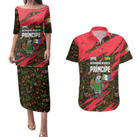 Principe Autonomous Region Couples Matching Puletasi and Hawaiian Shirt with Parrot Cacao and 1995 Flag Design - Wonder Print Shop