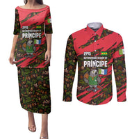 Principe Autonomous Region Couples Matching Puletasi and Long Sleeve Button Shirt with Parrot Cacao and 1995 Flag Design - Wonder Print Shop