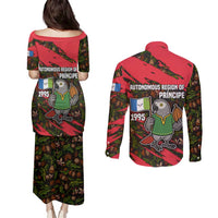 Principe Autonomous Region Couples Matching Puletasi and Long Sleeve Button Shirt with Parrot Cacao and 1995 Flag Design - Wonder Print Shop