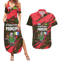 Principe Autonomous Region Couples Matching Summer Maxi Dress and Hawaiian Shirt with Parrot Cacao and 1995 Flag Design - Wonder Print Shop