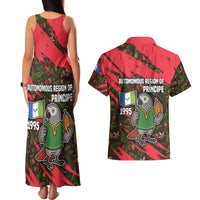 Principe Autonomous Region Couples Matching Tank Maxi Dress and Hawaiian Shirt with Parrot Cacao and 1995 Flag Design - Wonder Print Shop
