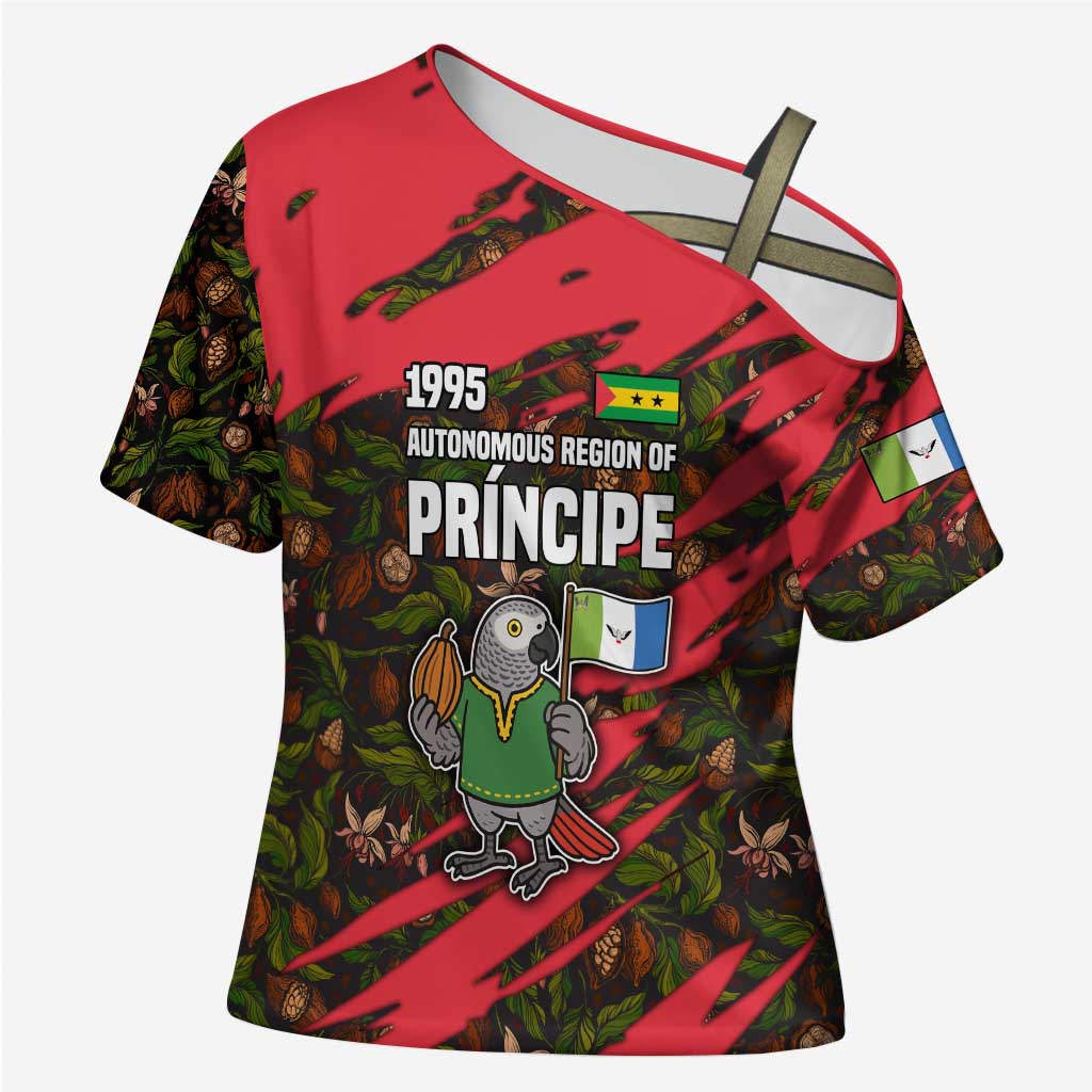Principe Autonomous Region Cross Shoulder Shirt with Parrot Cacao and 1995 Flag Design - Wonder Print Shop