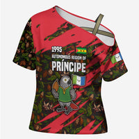 Principe Autonomous Region Cross Shoulder Shirt with Parrot Cacao and 1995 Flag Design - Wonder Print Shop