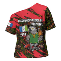 Principe Autonomous Region Cross Shoulder Shirt with Parrot Cacao and 1995 Flag Design - Wonder Print Shop