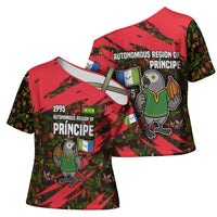 Principe Autonomous Region Cross Shoulder Shirt with Parrot Cacao and 1995 Flag Design - Wonder Print Shop