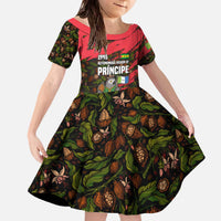 Principe Autonomous Region Family Matching Off The Shoulder Long Sleeve Dress and Hawaiian Shirt with Parrot Cacao and 1995 Flag Design - Wonder Print Shop