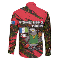 Principe Autonomous Region Family Matching Off The Shoulder Long Sleeve Dress and Hawaiian Shirt with Parrot Cacao and 1995 Flag Design - Wonder Print Shop