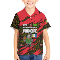 Principe Autonomous Region Family Matching Off The Shoulder Long Sleeve Dress and Hawaiian Shirt with Parrot Cacao and 1995 Flag Design - Wonder Print Shop