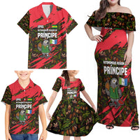 Principe Autonomous Region Family Matching Off Shoulder Maxi Dress and Hawaiian Shirt with Parrot Cacao and 1995 Flag Design - Wonder Print Shop
