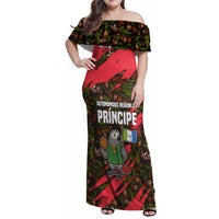 Principe Autonomous Region Family Matching Off Shoulder Maxi Dress and Hawaiian Shirt with Parrot Cacao and 1995 Flag Design - Wonder Print Shop