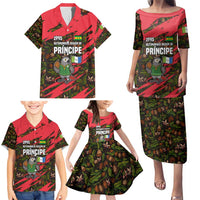 Principe Autonomous Region Family Matching Puletasi and Hawaiian Shirt with Parrot Cacao and 1995 Flag Design - Wonder Print Shop