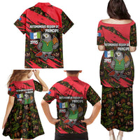 Principe Autonomous Region Family Matching Puletasi and Hawaiian Shirt with Parrot Cacao and 1995 Flag Design - Wonder Print Shop