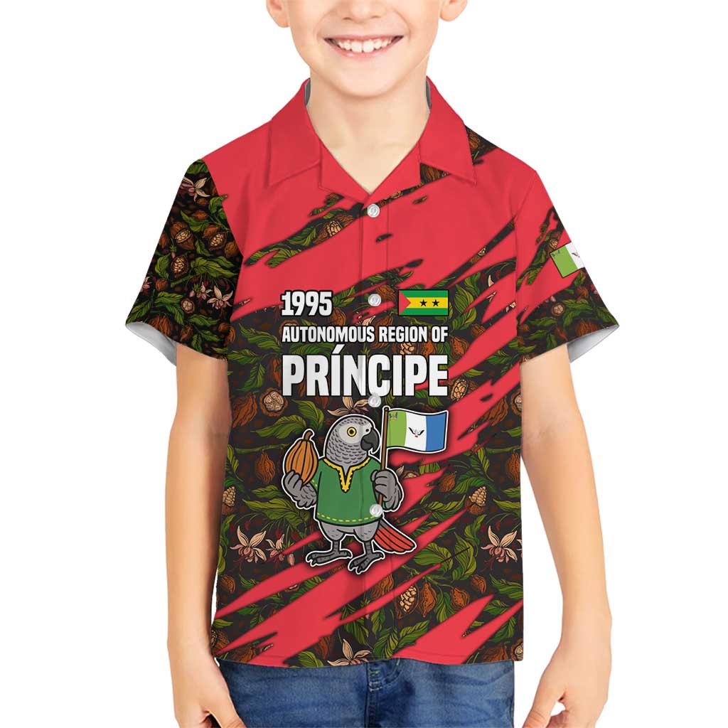 Principe Autonomous Region Family Matching Puletasi and Hawaiian Shirt with Parrot Cacao and 1995 Flag Design - Wonder Print Shop