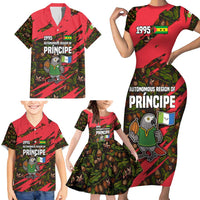 Principe Autonomous Region Family Matching Short Sleeve Bodycon Dress and Hawaiian Shirt with Parrot Cacao and 1995 Flag Design - Wonder Print Shop