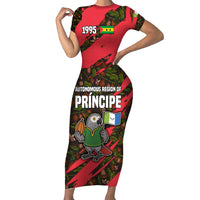Principe Autonomous Region Family Matching Short Sleeve Bodycon Dress and Hawaiian Shirt with Parrot Cacao and 1995 Flag Design - Wonder Print Shop