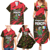 Principe Autonomous Region Family Matching Summer Maxi Dress and Hawaiian Shirt with Parrot Cacao and 1995 Flag Design - Wonder Print Shop
