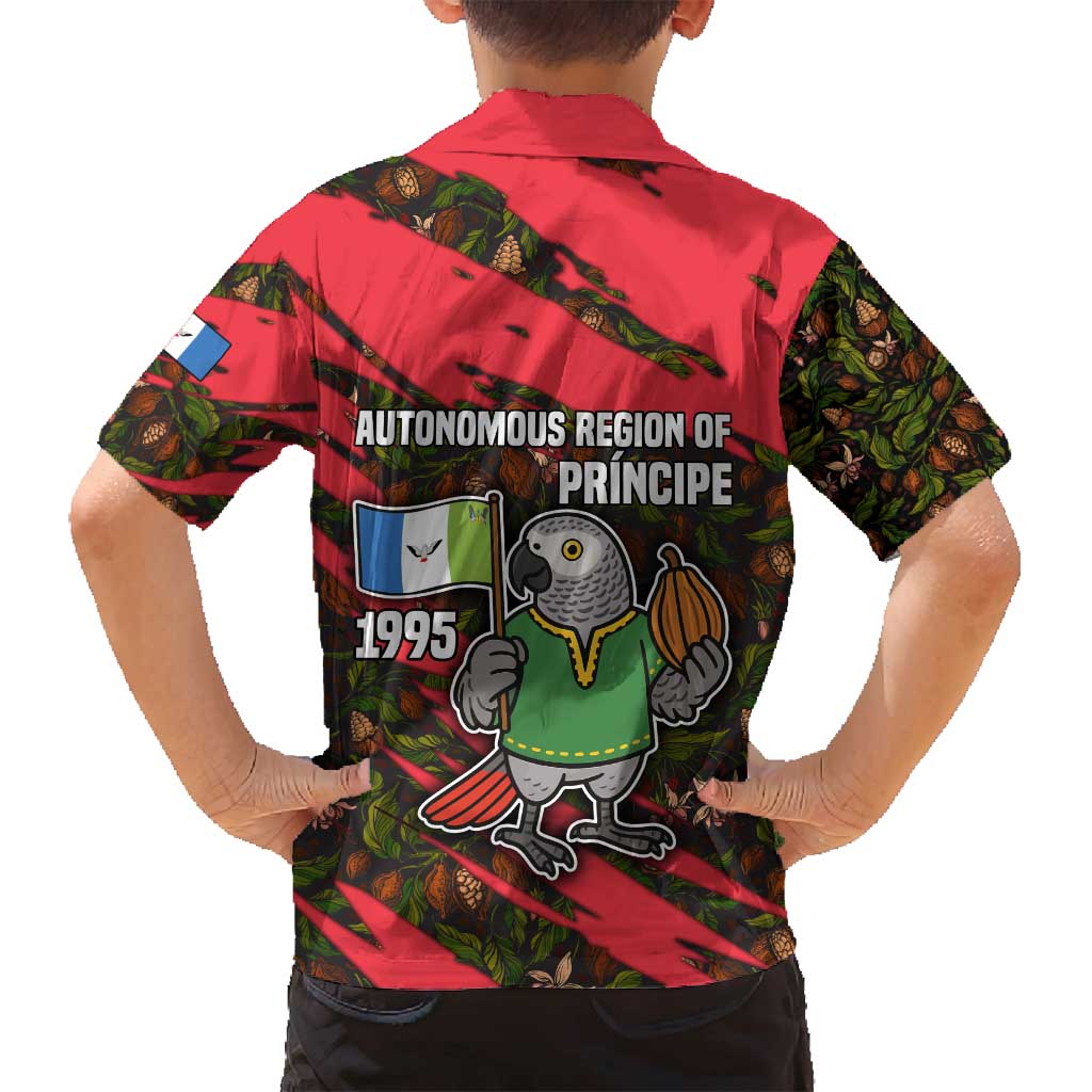Principe Autonomous Region Family Matching Tank Maxi Dress and Hawaiian Shirt with Parrot Cacao and 1995 Flag Design - Wonder Print Shop