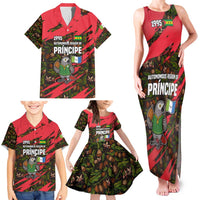 Principe Autonomous Region Family Matching Tank Maxi Dress and Hawaiian Shirt with Parrot Cacao and 1995 Flag Design - Wonder Print Shop