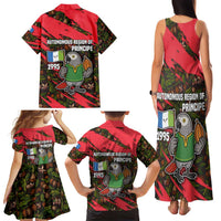 Principe Autonomous Region Family Matching Tank Maxi Dress and Hawaiian Shirt with Parrot Cacao and 1995 Flag Design - Wonder Print Shop