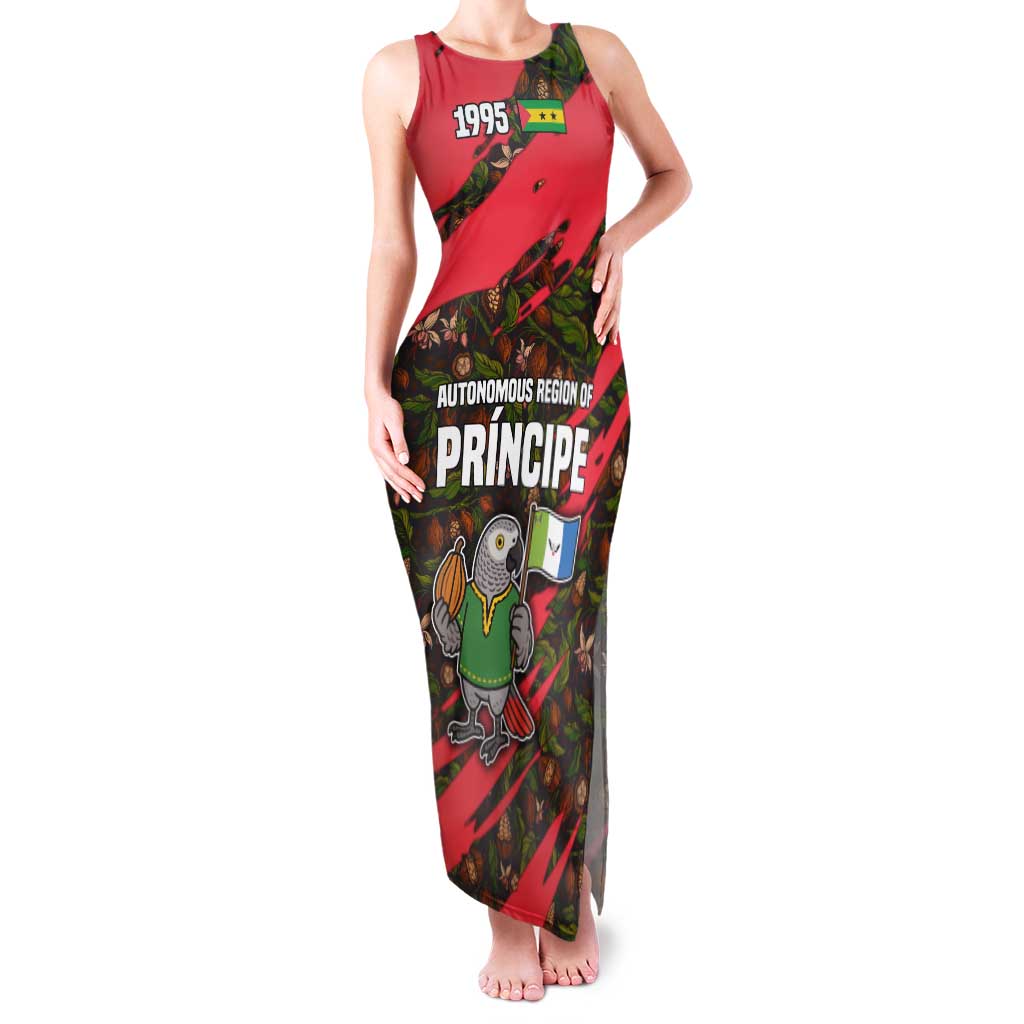 Principe Autonomous Region Family Matching Tank Maxi Dress and Hawaiian Shirt with Parrot Cacao and 1995 Flag Design - Wonder Print Shop
