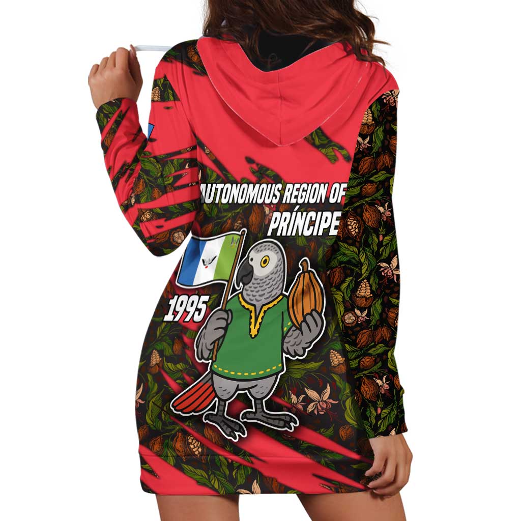 Principe Autonomous Region Hoodie Dress with Parrot Cacao and 1995 Flag Design - Wonder Print Shop