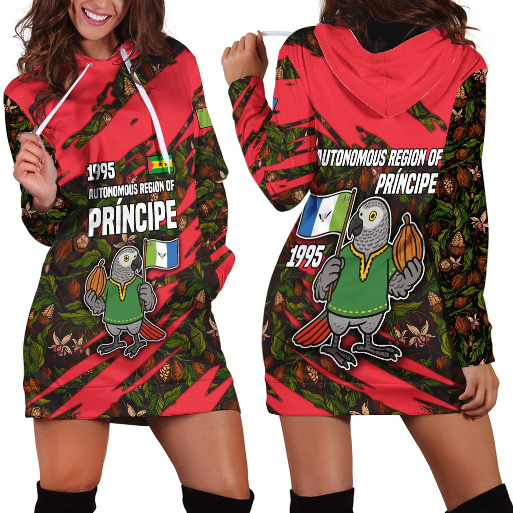 Principe Autonomous Region Hoodie Dress with Parrot Cacao and 1995 Flag Design - Wonder Print Shop