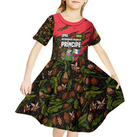 Principe Autonomous Region Kid Short Sleeve Dress with Parrot Cacao and 1995 Flag Design - Wonder Print Shop