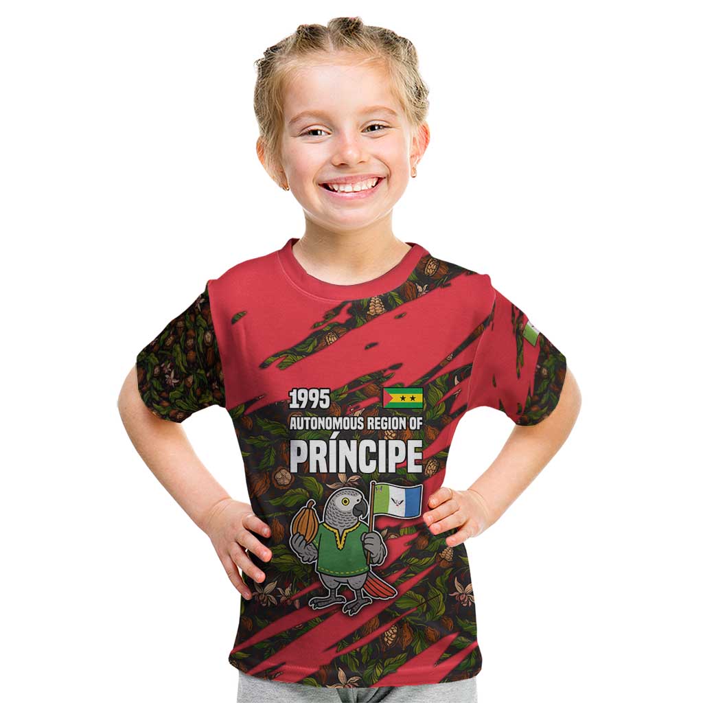 Principe Autonomous Region Kid T Shirt with Parrot Cacao and 1995 Flag Design - Wonder Print Shop
