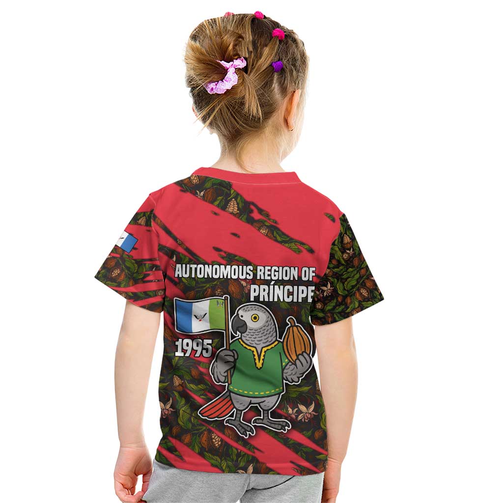 Principe Autonomous Region Kid T Shirt with Parrot Cacao and 1995 Flag Design - Wonder Print Shop