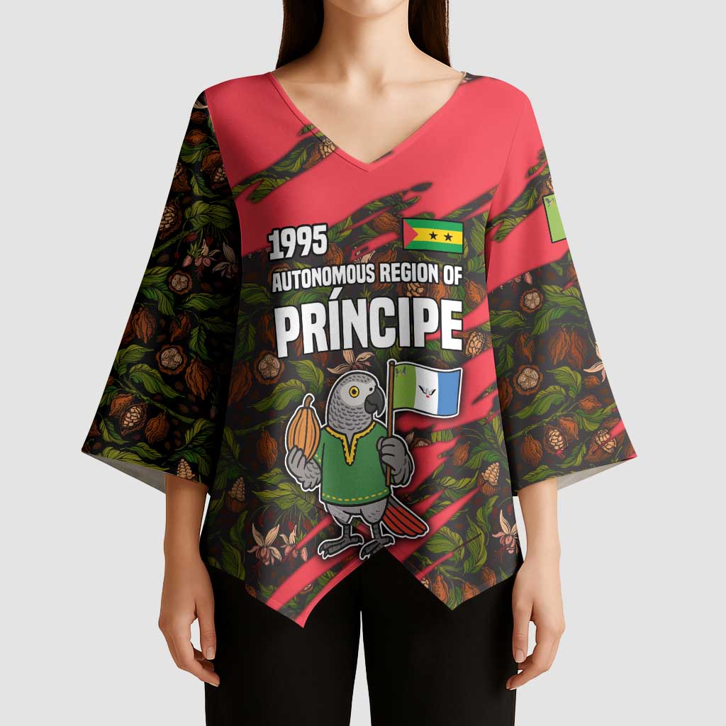 Principe Autonomous Region Kimono Sleeve Blouse with Parrot Cacao and 1995 Flag Design - Wonder Print Shop