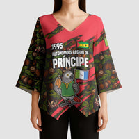 Principe Autonomous Region Kimono Sleeve Blouse with Parrot Cacao and 1995 Flag Design - Wonder Print Shop