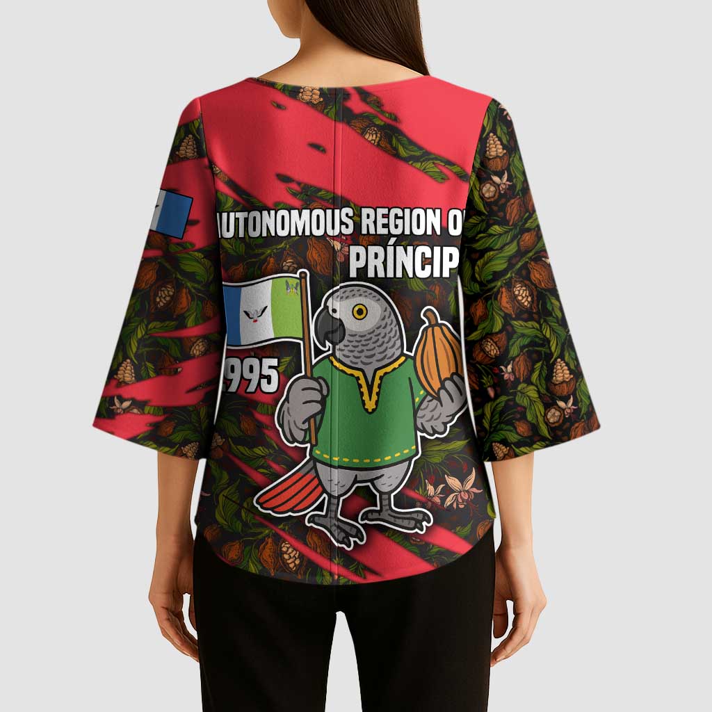 Principe Autonomous Region Kimono Sleeve Blouse with Parrot Cacao and 1995 Flag Design - Wonder Print Shop