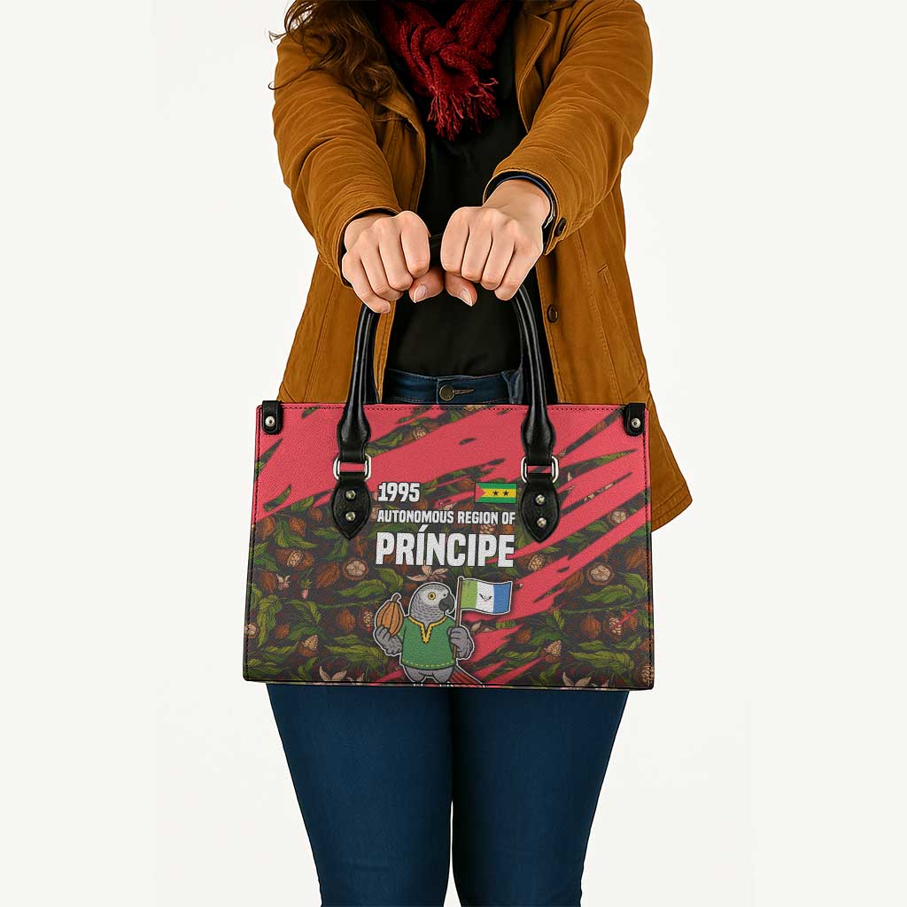 Principe Autonomous Region Leather Bag with Parrot Cacao and 1995 Flag Design - Wonder Print Shop