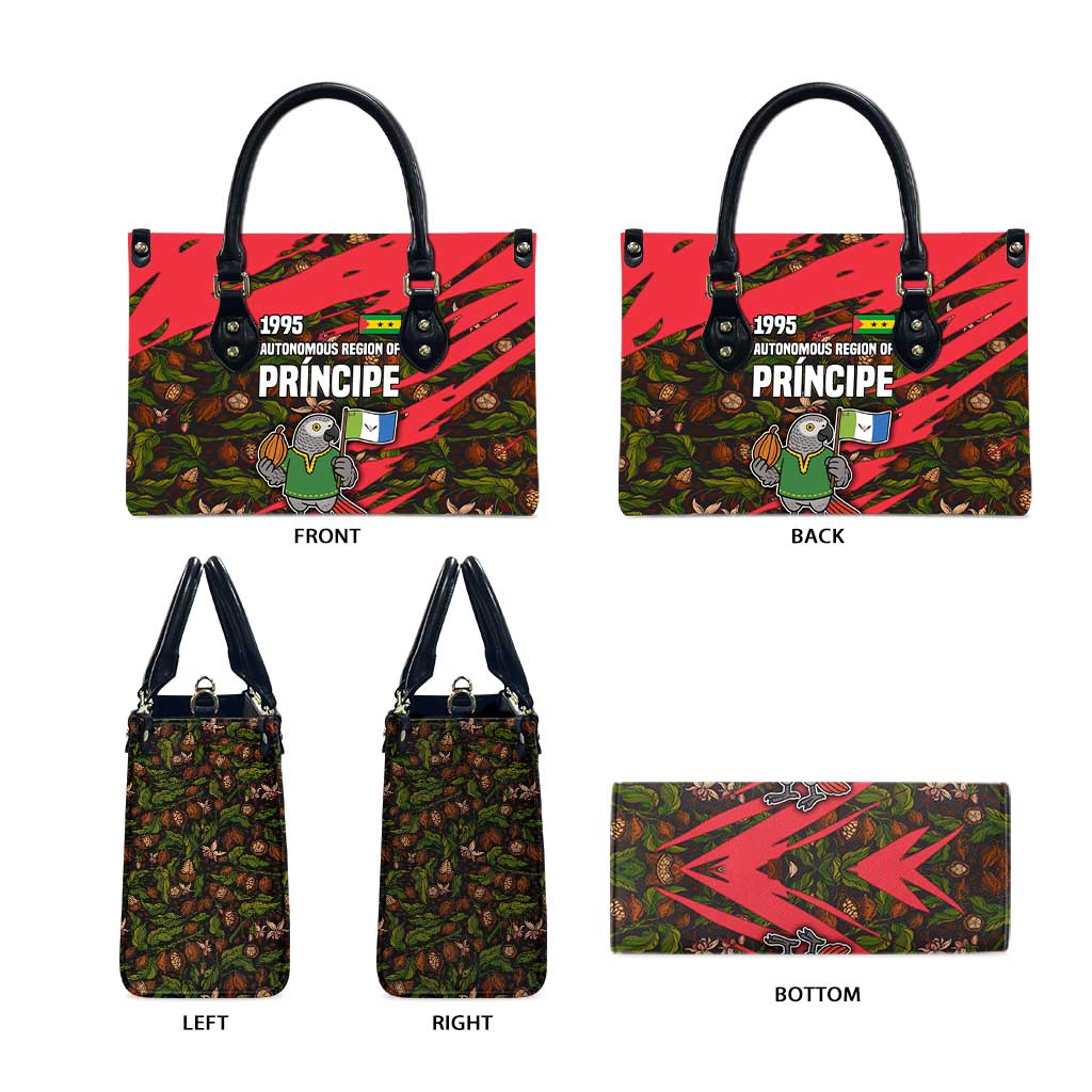 Principe Autonomous Region Leather Bag with Parrot Cacao and 1995 Flag Design - Wonder Print Shop