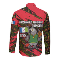 Principe Autonomous Region Long Sleeve Button Shirt with Parrot Cacao and 1995 Flag Design - Wonder Print Shop