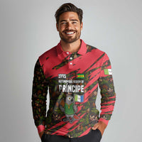 Principe Autonomous Region Long Sleeve Polo Shirt with Parrot Cacao and 1995 Flag Design - Wonder Print Shop