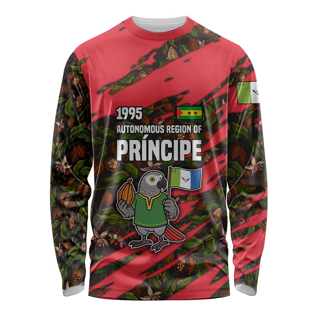 Principe Autonomous Region Long Sleeve Shirt with Parrot Cacao and 1995 Flag Design - Wonder Print Shop