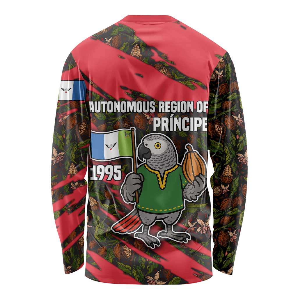 Principe Autonomous Region Long Sleeve Shirt with Parrot Cacao and 1995 Flag Design - Wonder Print Shop