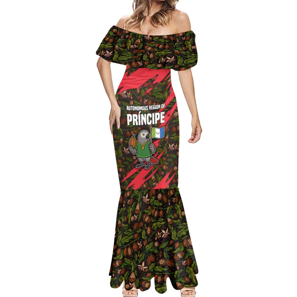 Principe Autonomous Region Mermaid Dress with Parrot Cacao and 1995 Flag Design - Wonder Print Shop