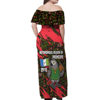 Principe Autonomous Region Off Shoulder Maxi Dress with Parrot Cacao and 1995 Flag Design - Wonder Print Shop