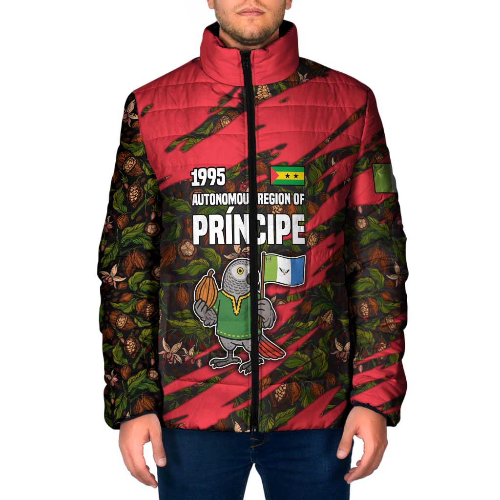 Principe Autonomous Region Padded Jacket with Parrot Cacao and 1995 Flag Design - Wonder Print Shop