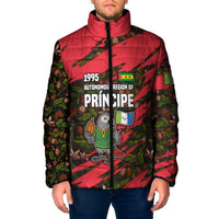 Principe Autonomous Region Padded Jacket with Parrot Cacao and 1995 Flag Design - Wonder Print Shop