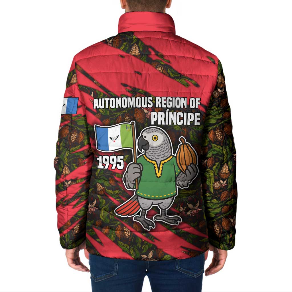 Principe Autonomous Region Padded Jacket with Parrot Cacao and 1995 Flag Design - Wonder Print Shop