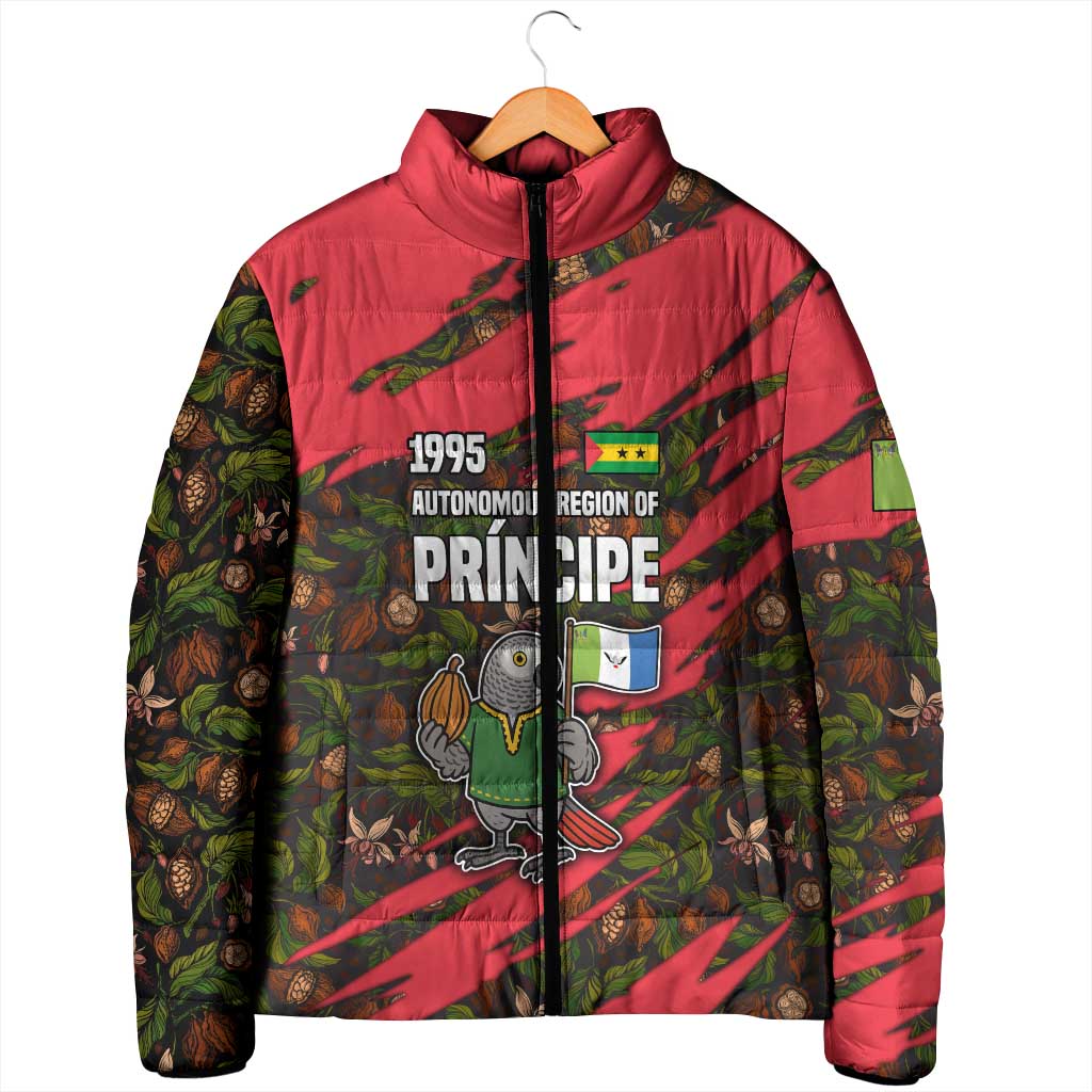 Principe Autonomous Region Padded Jacket with Parrot Cacao and 1995 Flag Design - Wonder Print Shop