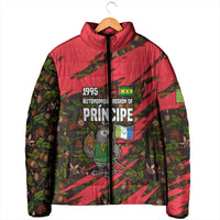 Principe Autonomous Region Padded Jacket with Parrot Cacao and 1995 Flag Design - Wonder Print Shop