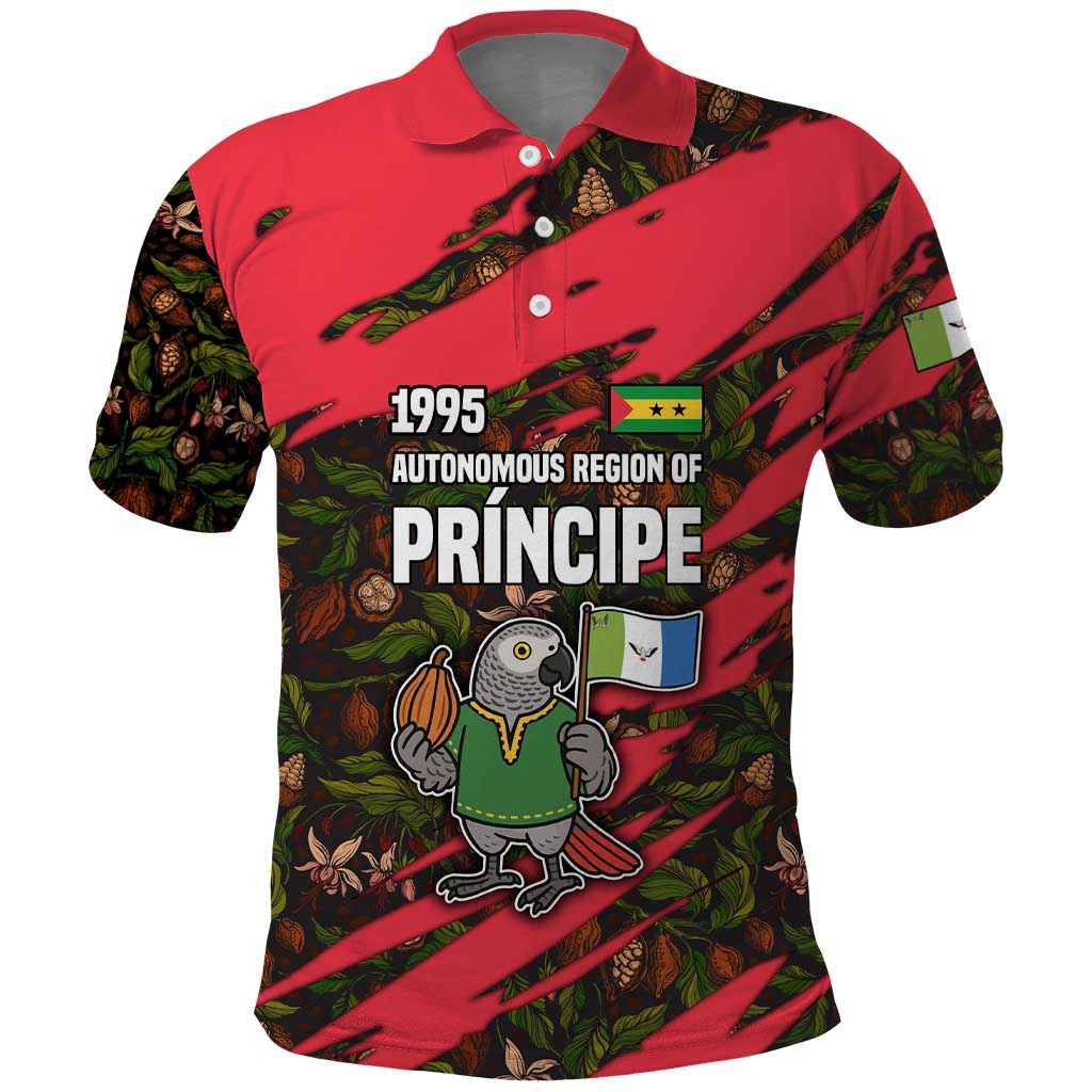 Principe Autonomous Region Polo Shirt with Parrot Cacao and 1995 Flag Design - Wonder Print Shop