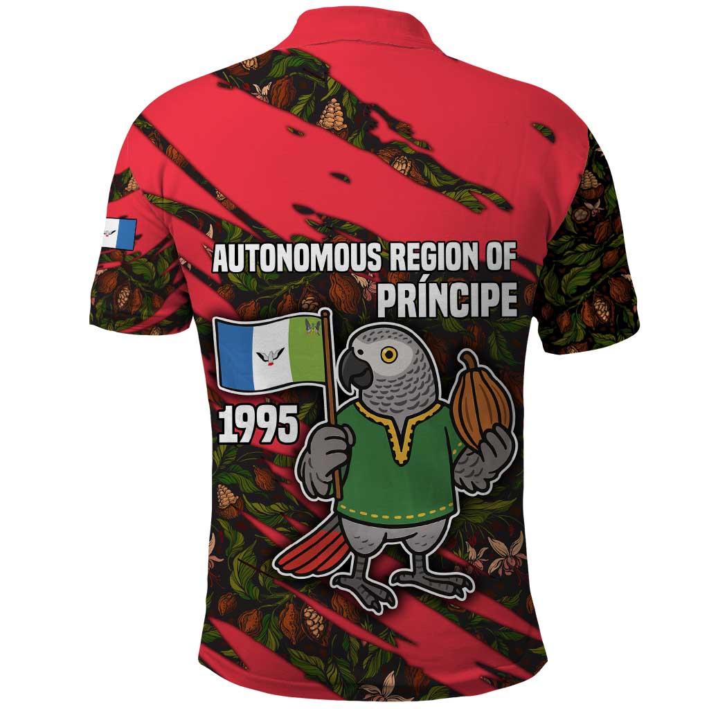 Principe Autonomous Region Polo Shirt with Parrot Cacao and 1995 Flag Design - Wonder Print Shop