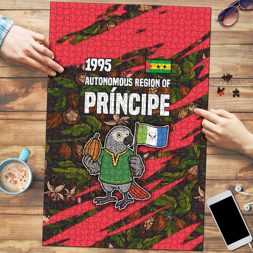 Principe Autonomous Region Puzzle with Parrot Cacao and 1995 Flag Design - Wonder Print Shop