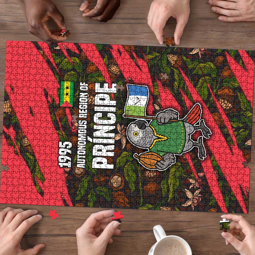 Principe Autonomous Region Puzzle with Parrot Cacao and 1995 Flag Design - Wonder Print Shop